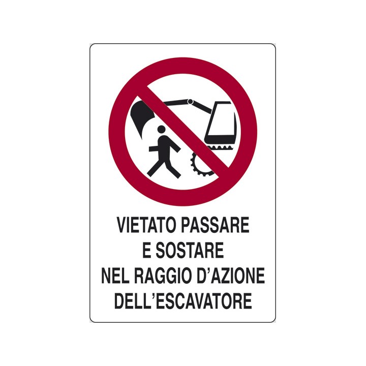 Cartello cantieri edili VIET PASS VICINO ESCAVATORE pvc polionda mis. 49x69 cm