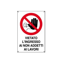 Cartello cantieri edili VIETATO INGRESSO NON ADDETTI pvc polionda mis. 49x69 cm