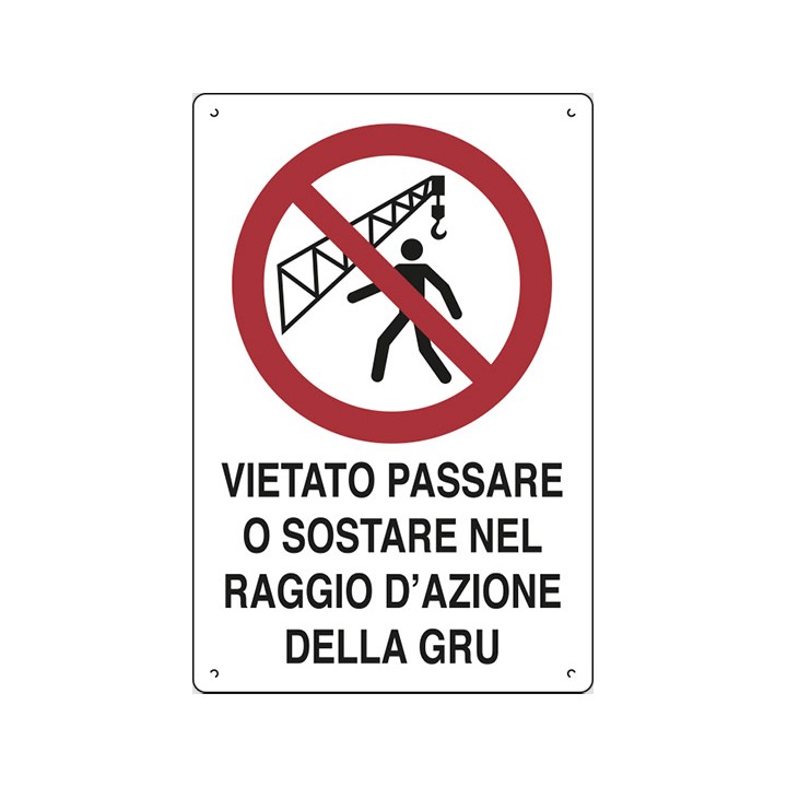 Cartello cantieri edili VIETATO PASS VICINO GRU pvc polionda mis. 49x69 cm