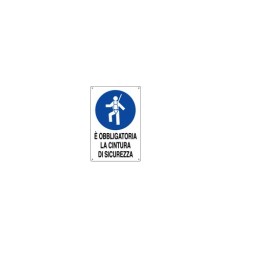 Cartello cantieri OBBLIGATORIA CINTURA SICUREZZA in pvc polionda mis. 34x48 cm