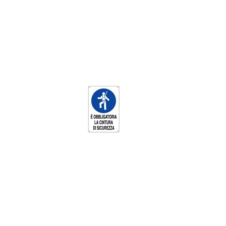 Cartello cantieri OBBLIGATORIA CINTURA SICUREZZA in pvc polionda mis. 34x48 cm