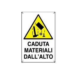 Cartello segn cantieri edili CADUTA MATERIALI ALTO in pvc polionda mis. 34x48 cm