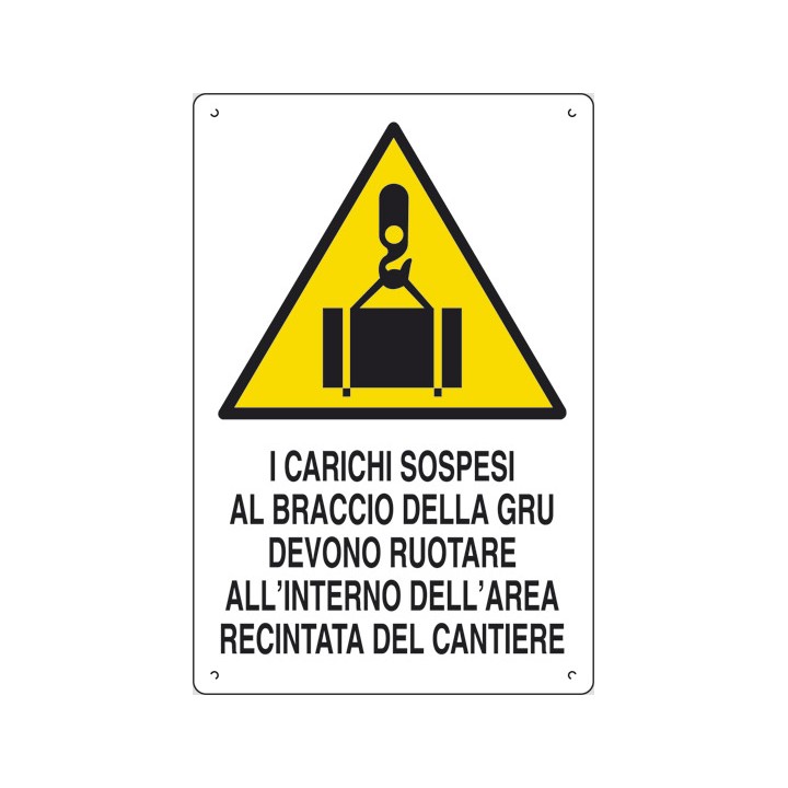 Cartello segnaletica cantieri CARICHI SOSPESI GRU in pvc polionda mis. 34x48 cm