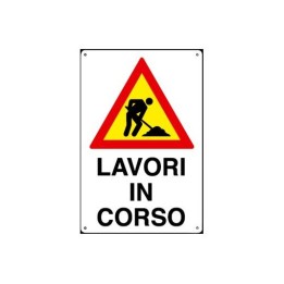 Cartello segnaletica cantieri LAVORI IN CORSO in pvc polionda mis. 34x48 cm