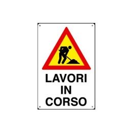 Cartello segnaletica cantieri LAVORI IN CORSO in pvc polionda mis. 34x48 cm