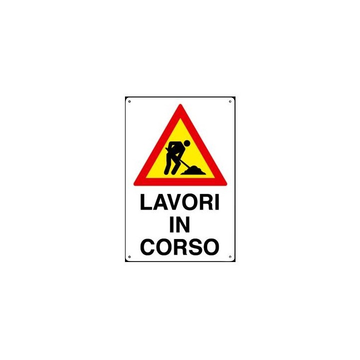 Cartello segnaletica cantieri LAVORI IN CORSO in pvc polionda mis. 34x48 cm