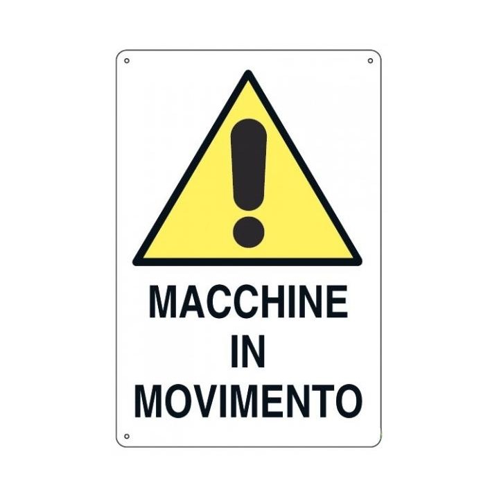 Cartello segnaletica cantieri MACCHINE IN MOVIMENTO pvc polionda mis. 34x48 cm