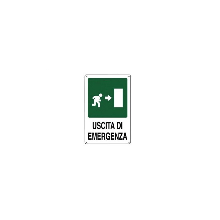 Cartello segnaletica cantieri USCITA EMERGENZA DX in pvc polionda mis. 34x48 cm
