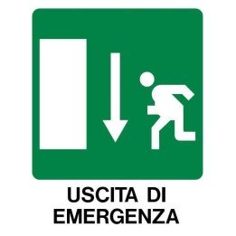 Cartello segnaletica cantieri USCITA EMERGENZA GIU' pvc polionda mis. 34x48 cm