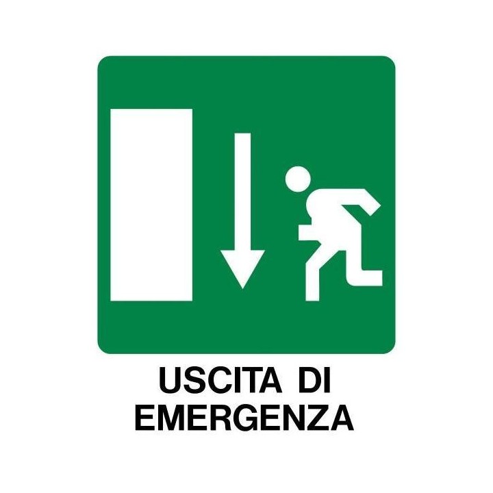 Cartello segnaletica cantieri USCITA EMERGENZA GIU' pvc polionda mis. 34x48 cm