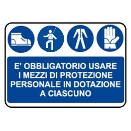 Cartello segnaletica obbligo USARE MEZZI PROTEZIONE in alluminio mis. 50x33 cm
