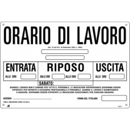 Cartello segnaletica ORARIO DI LAVORO in pvc rigido mis. 30x20 cm