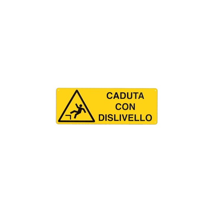 Cartello segnaletica pericolo CADUTA CON DISLIVELLO in alluminio mis. 35x12,5 cm