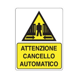 Cartello segnaletica sicurezza ATT CANC AUTOMATICO in alluminio mis. 12,5x17,5 cm