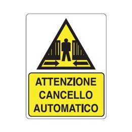 Cartello segnaletica sicurezza ATT CANC AUTOMATICO in alluminio mis. 12,5x17,5 cm