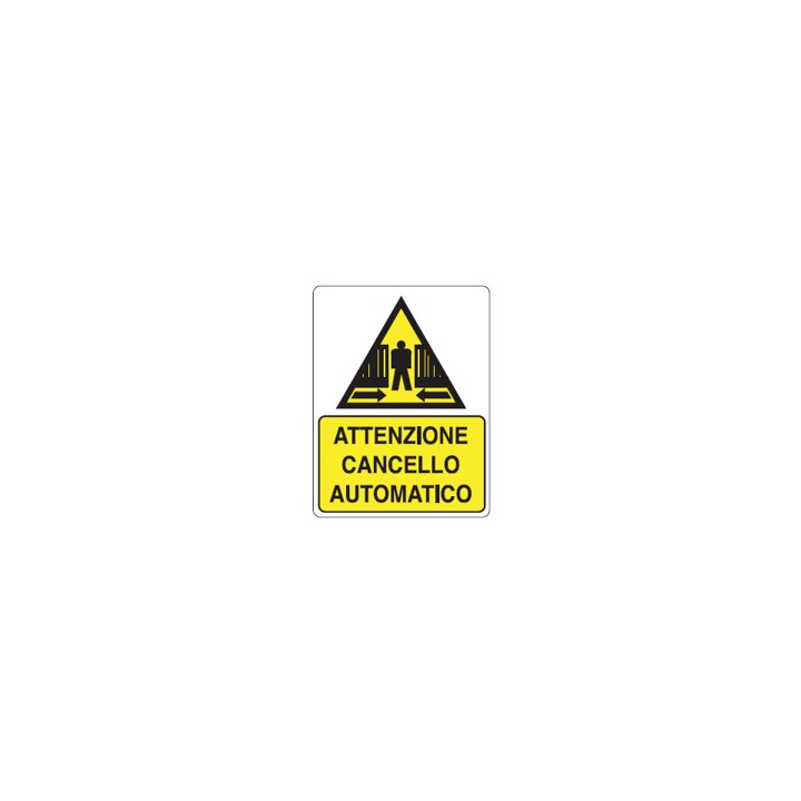 Cartello segnaletica sicurezza ATT CANC AUTOMATICO in alluminio mis. 12,5x17,5 cm