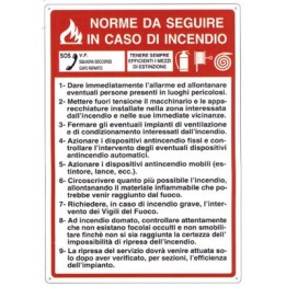 Cartello segnaletica sicurezza NORME IN CASO DI INCENDIO in alluminio mis. 23x31 cm