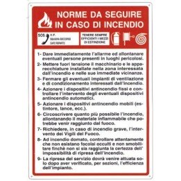 Cartello segnaletica sicurezza NORME IN CASO DI INCENDIO in alluminio mis. 33x50 cm