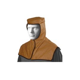 Cuffia da saldatore in pelle colore Beige con bordatura per copertura spalle e chiusura a velcro