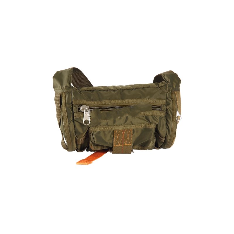 borsa marsupio schieramento in nylon verde con cuciture a contrasto